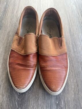 Leather Slip-On Sneakers in Brown and Tan